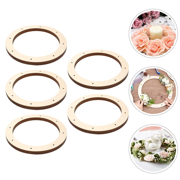 WRISTBIQUE Round Wood Made Wreath Forms 5Pcs Simple Style Christmas Wall Decoration