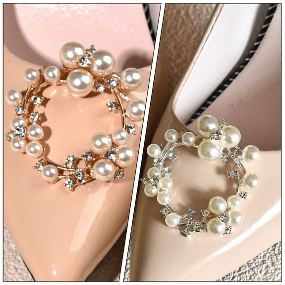 WRISTBIQUE Shoe Rhinestone Clip 2Pairs Golden Silver Assorted Color Sparkling Jewelry for Pumps Holiday Shopping