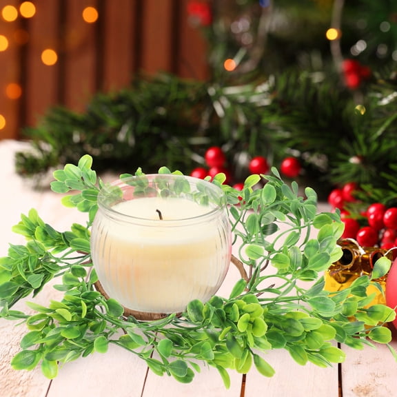 WRISTBIQUE Silk Green Candle Rings for Pillars with Artificial Leaves Decorative Wedding Table Centerpiece 2 Pieces