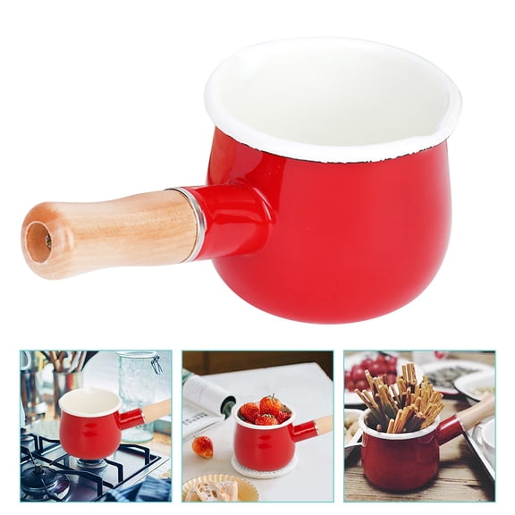 WRISTBIQUE Red Enamel Non-Stick Saucepan with Even Heat Distribution, Multi-Purpose Cookware Pot with Handle for Kitchen