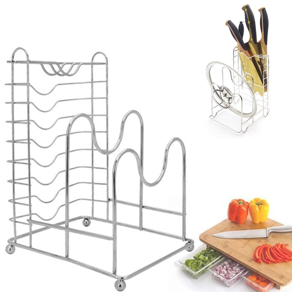 WRISTBIQUE Stainless Steel Cookware Rack with Plated Finish, Kitchen Counter Pot and Lid Holder Organizer