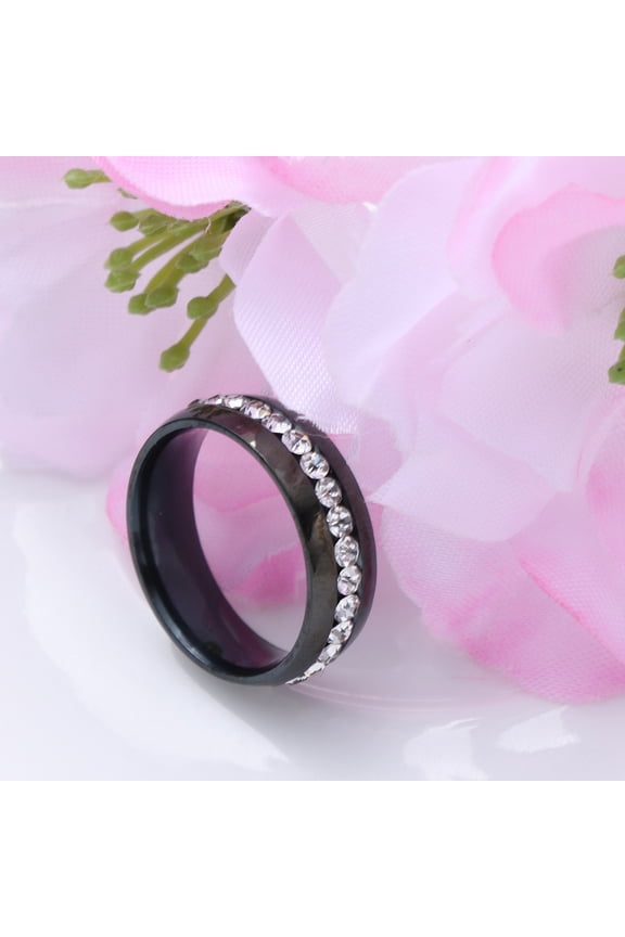 Wedding Rings For Women Black Crystal Stainless Steel 1Pcs Size 7