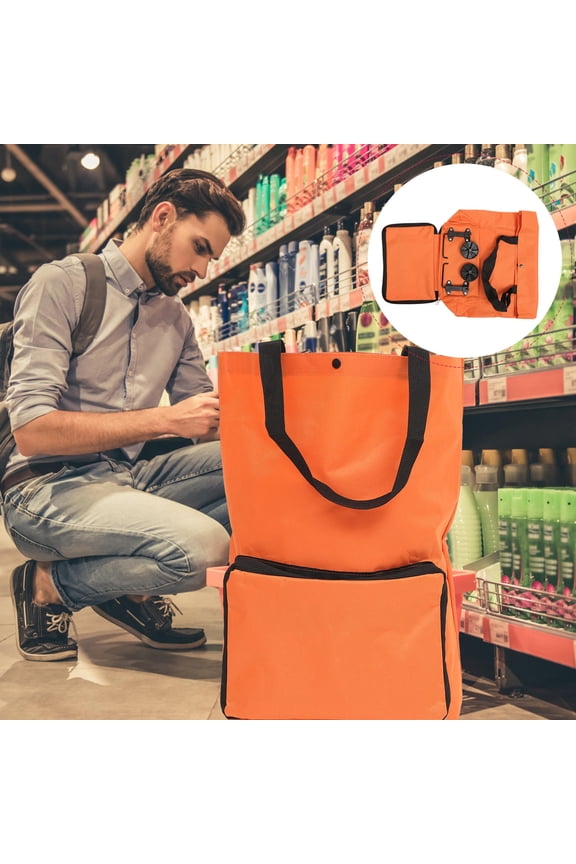 Travel Rolling Grocery Bag with Wheels in Orange for Students 1Pack
