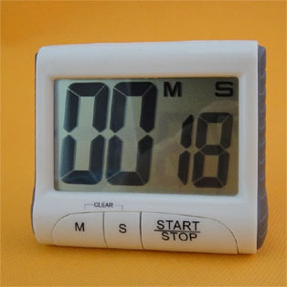 WRISTBIQUE White Digital Kitchen Timer with Large LCD Screen, Plastic Body, Countdown Alarm for Cooking and Baking