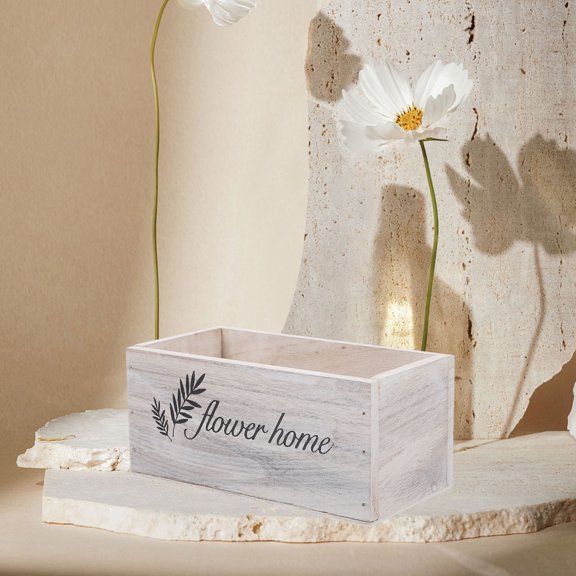 WRISTBIQUE Rustic Indoor Wooden Flower Pot 1Pack White Rectangular for Living Room Balcony