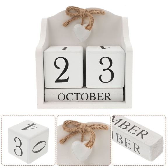 WRISTBIQUE Wooden Perpetual Calendar Ornament with Manual Date Blocks, White
