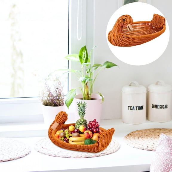 WRISTBIQUE Chocolate Rattan Fruit Basket for Home Storage 1Set