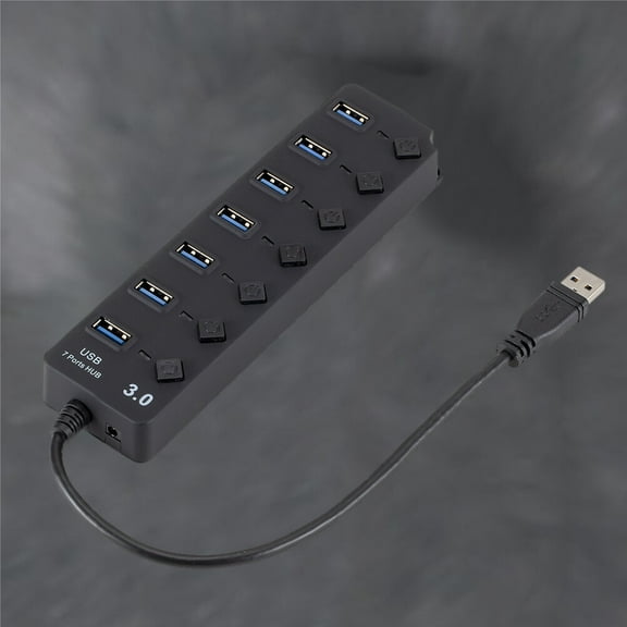 WRISTBIQUE USB Port Hub with 7 Ports USB 3.0 Super Speed Connector and Built in Safety Features Black