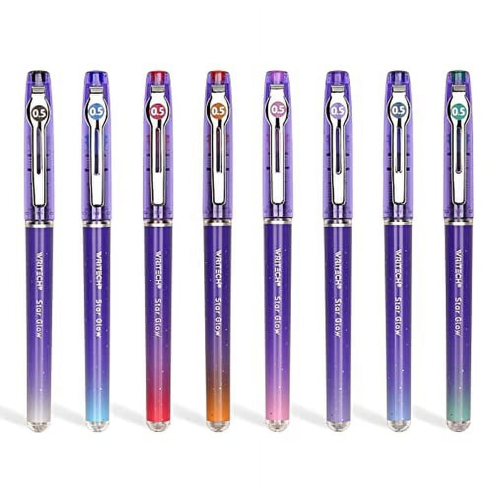 WRITECH Liquid Ink Rollerball Pens: Multi Colored 0.5mm Extra Fine Point Tip Rolling Roller Ball Pen 8ct Assorted Colors for Journaling Smooth