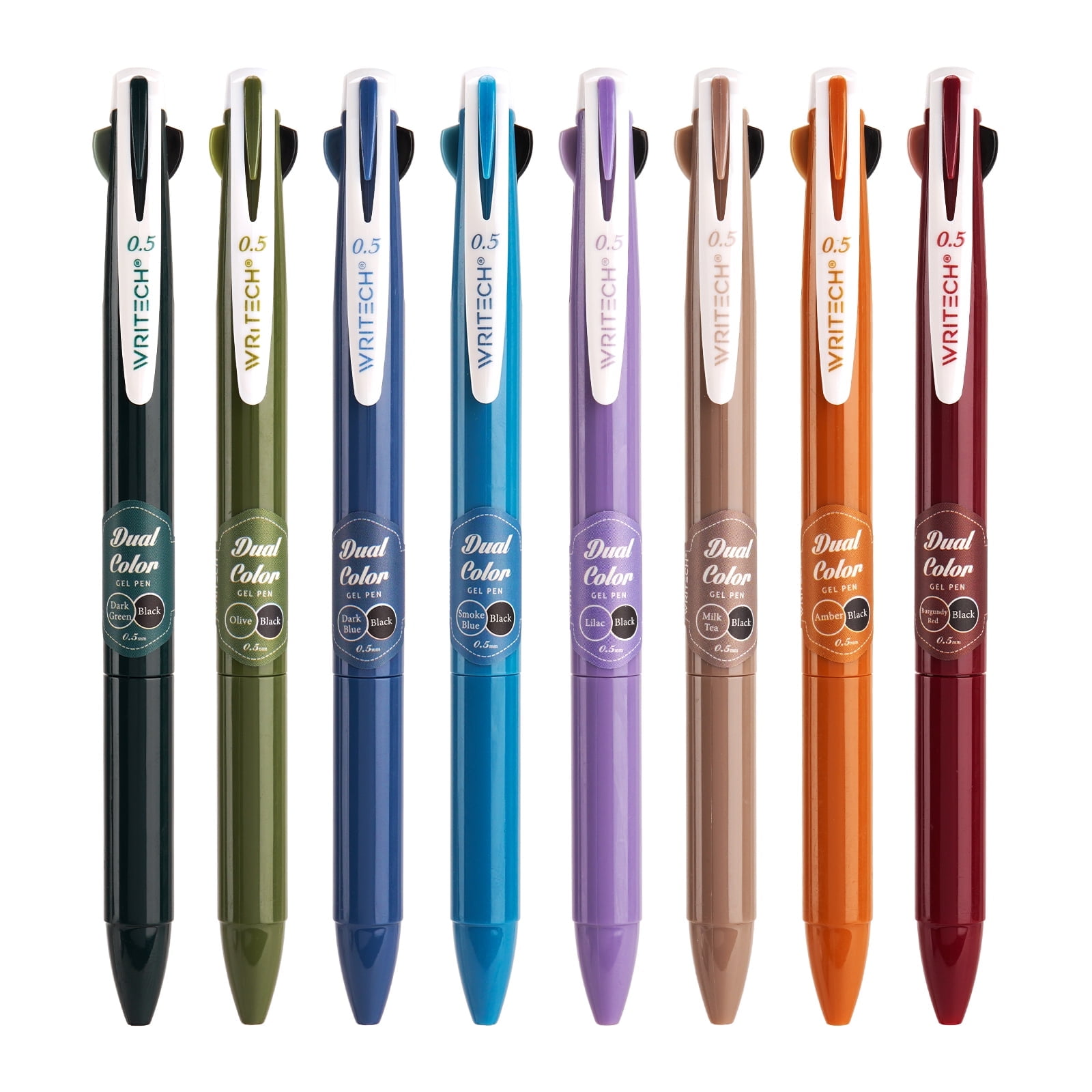 WRITECH Multicolor Gel Pens 0.5 2 In 1 Colored Pens Fine Point Black Vintage Color Assorted Ink 8 Count
