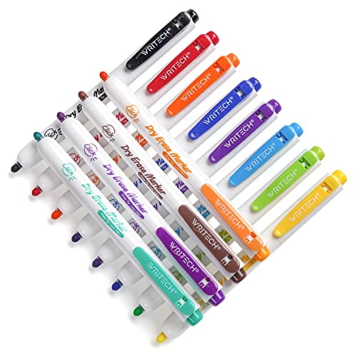 WRITECH Retractable Dry Erase Markers Fine Tip Assorted Colors Low Odor Multi Colored Set Kid