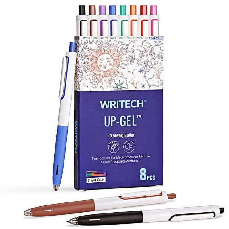 WRITECH Gel Pens Fine Point: Retractable 0.5mm Multicolor Ink 8ct