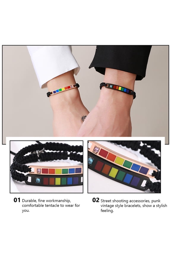 1 Pair Adjustable Braided Hand Rope Bracelet for Couples in Black Style