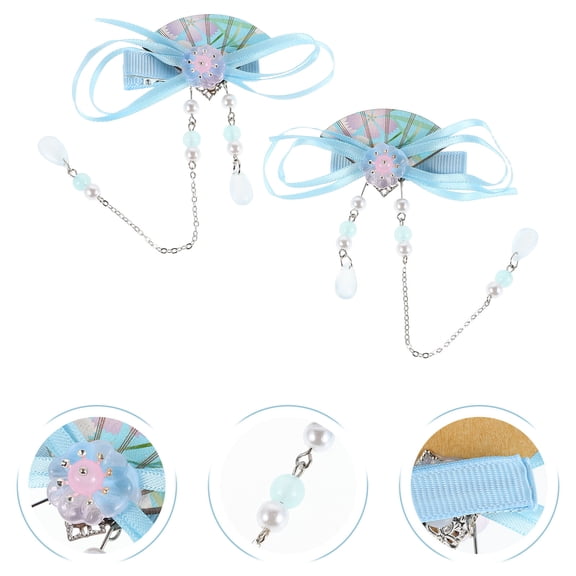 WRITWAA 1 Pair Elegant Chinese Hair Pins for Children's Ancient Costume with Sky-blue Fabric for Festive Events