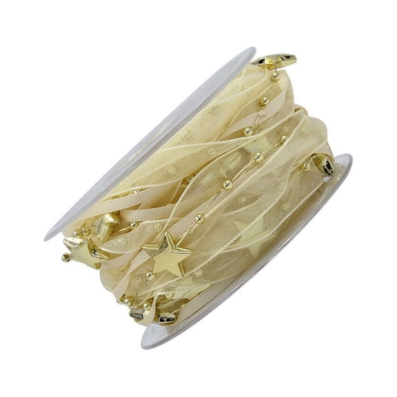 WRITWAA 1 Roll Golden Star Ribbon Trim Embellishment Ribbed Band for Christmas Tree Craft Supplies Polyester Plastic