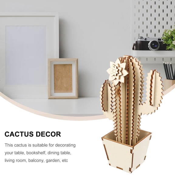 WRITWAA Mini Cactus Figurine, Single Piece Cute Beige Wood Decoration for Home, Living Room, Desk, Shelf