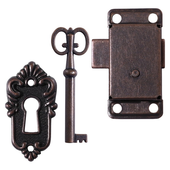 WRITWAA 1 Set Vintage Style Iron Drawer Lock with Key, Brown Security Lock for Furniture and Safety