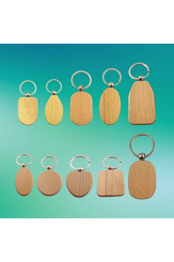 10 Pcs Wood Engraving Blanks Keychains Wooden Keychain Assorted Color for Personalization Projects