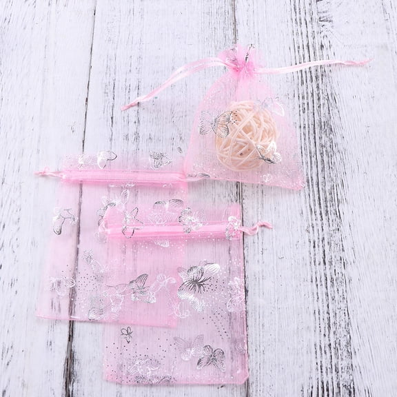 WRITWAA 100Pcs Pink Mesh Drawstring Pouches with Drawstrings for Party Favor and Packing