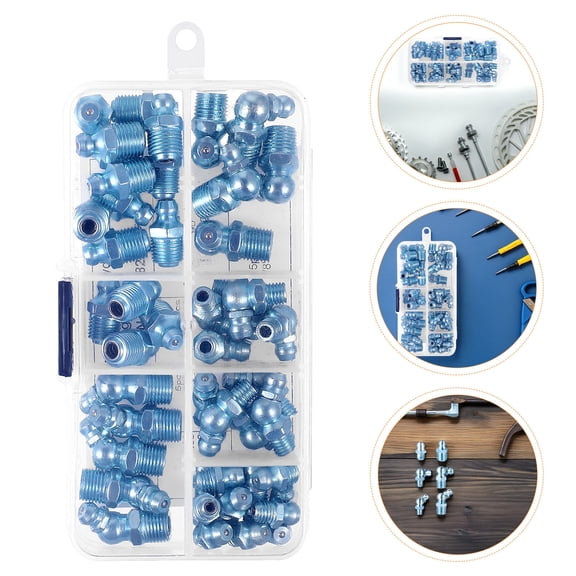 WRITWAA 100Pcs Grease Fitting Assortment Kit with 45 Degree Angled Nozzles