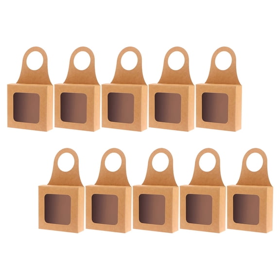 WRITWAA 10Pcs Vintage Style Brown Paper Wine Bottle Holder Box with Handle and Window