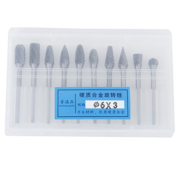 WRITWAA 10-Piece 6mm Tungsten Steel Rotary Burr Set for Jewelry Grinding with Grey Carbide