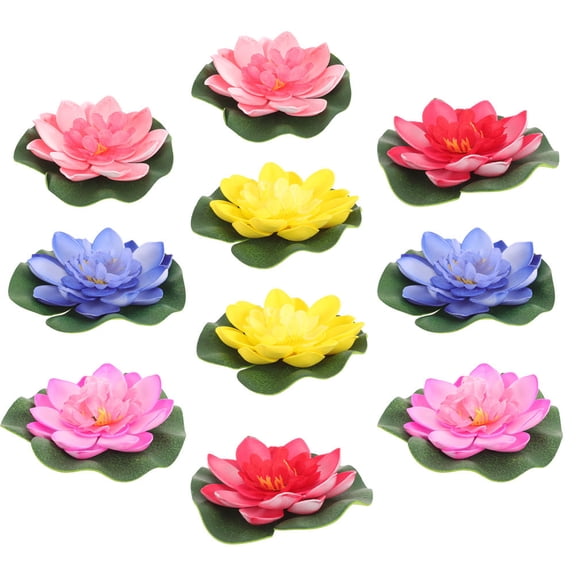 WRITWAA 10pcs Artificial Floating Lotus Flower Betta Fish Accessories Blue EVA Natural Style For Aquarium Owners