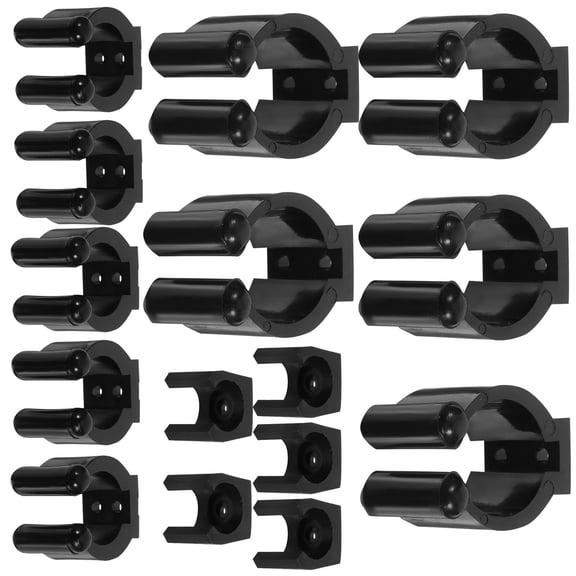 WRITWAA 15Pcs Black Plastic Fishing Rod Pod with Wall Mount Clamp for Pool Cue Storage