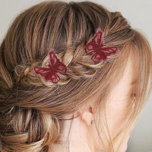 WRITWAA 16pcs Red Butterfly Hair Clips Fabric Accessories for Women and Girls Hairstyles