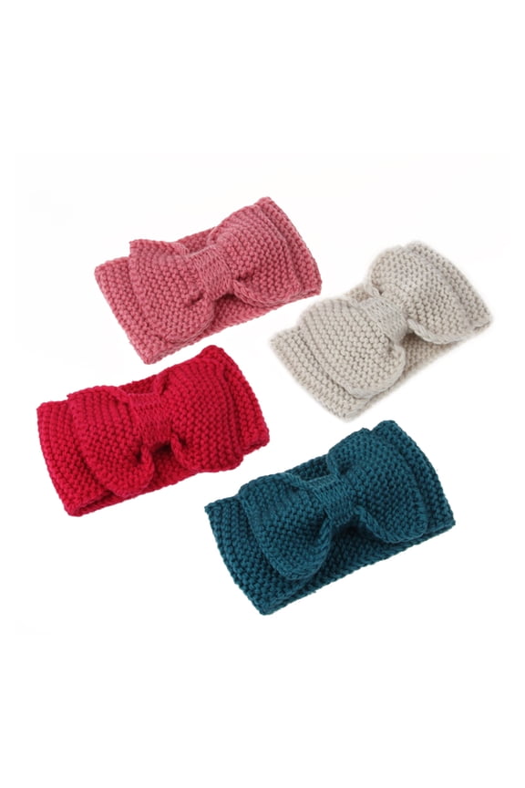 1Pack Knitted Headwrap Bow Knot Crochet Headband Winter Ear Warmer for Women Red