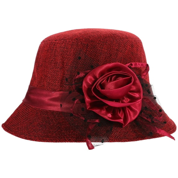 WRITWAA 1-Pack Red Flax Tea Party Bonnet Hat for Women, Warm and Stylish Headwear for Formal Events and Clothing Accessories