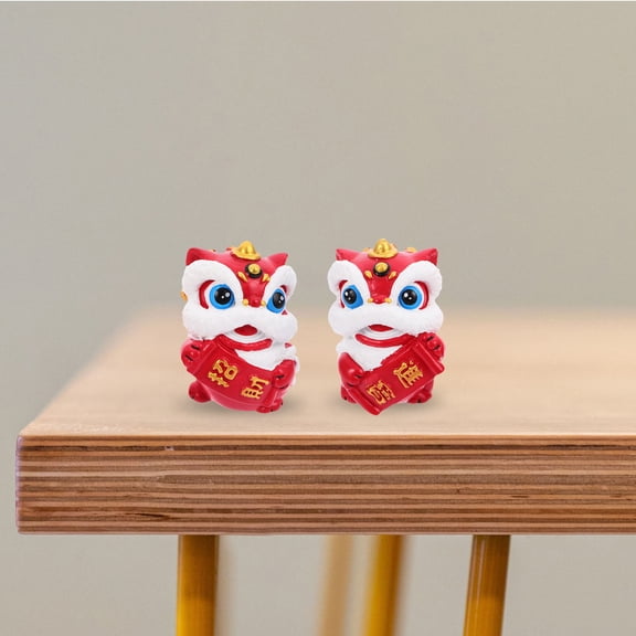 WRITWAA 1Pair Red Feng Shui Lion Dance Figurine for Traditional Chinese Spring Festival and Table Display