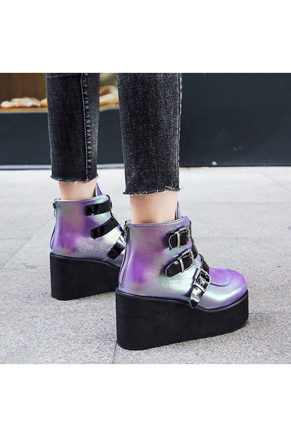 1Pair Retro Style Purple Short Tube Boots Woman Boots Thick Heel Suitable for Wedding and Casual