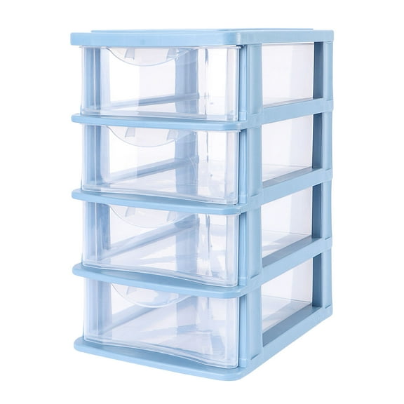 WRITWAA 1Pc Blue Transparent Desktop Storage Box Durable PP Plastic Makeup Organizer for Storage