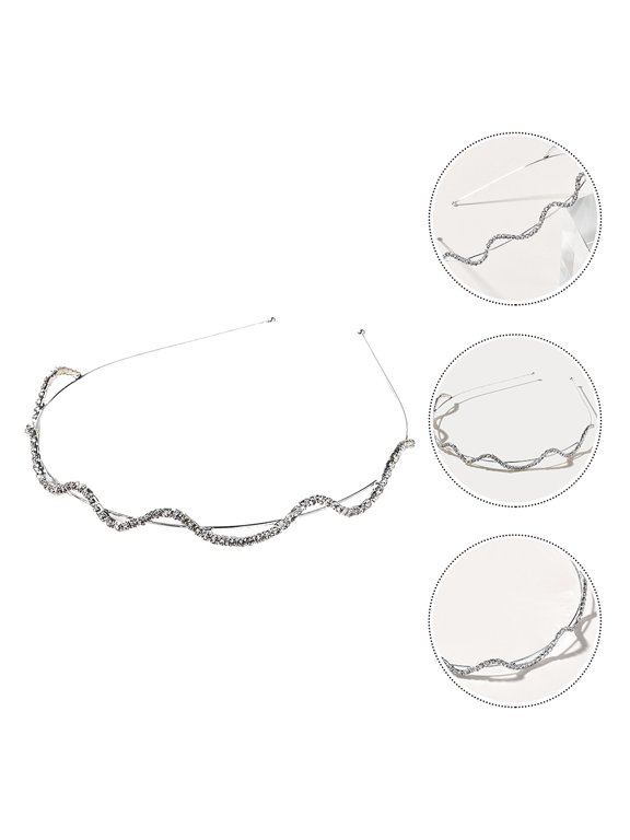 Plated Silver Rhinestone Studded Hair Band Elegant Wavy Head Loop Decoration
