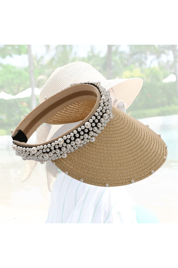 1Pc Hat Straw Khaki Cooling Sun Hat with Simple Design for Women Beach