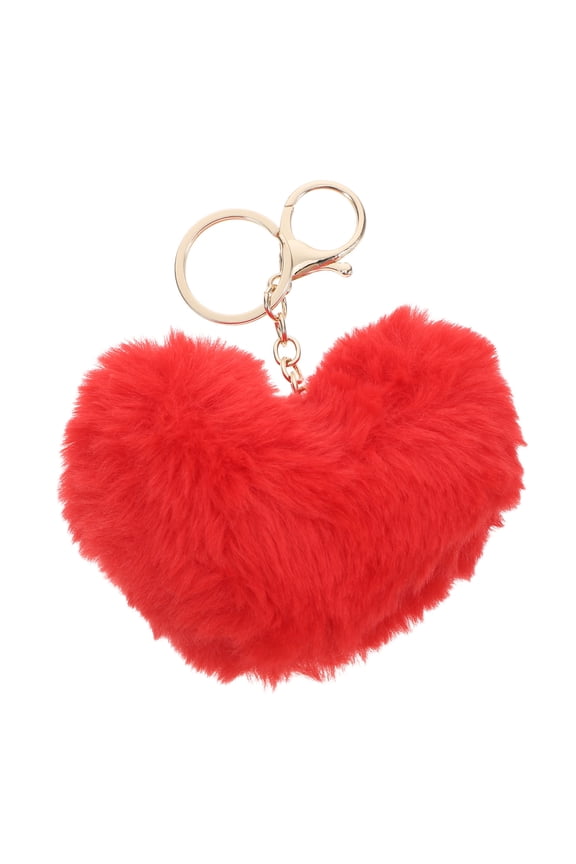 1Pc Fuzzy Heart Keychain Plush Red Bag Pendant Organize Keys for All Kinds of People