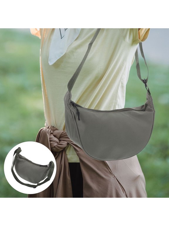 1Pc Fashion Grey Nylon Shoulder Bag Dumpling Crossbody Bag with Adjustable Wrist Strap