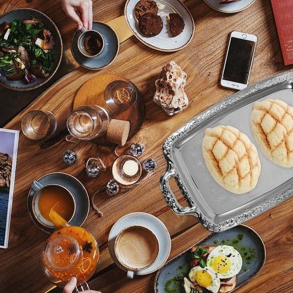 WRITWAA 1Pc Silver Tray Vintage Rectangular Metal for Adults in Home Use