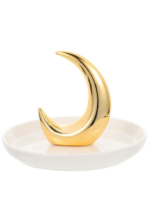 1Pcs Ceramic Small Ring Dish in Moon Shape for Jewelry Storage
