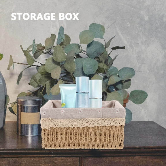 WRITWAA Brown Rectangle Wicker Basket with Handle for Versatile Home Storage and Decor