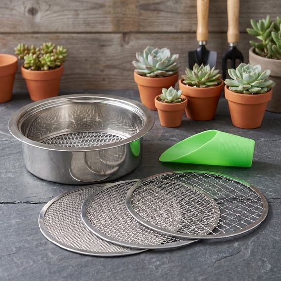 WRITWAA 1Set Stainless Steel Soil Screening Sieve with Handle and Vertical Storage for Versatile Gardening