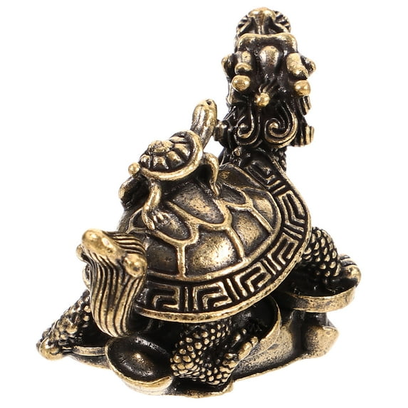 WRITWAA Vintage Golden Copper Dragon Turtle Statue, Metal Desktop Figurine for Home Office Decor