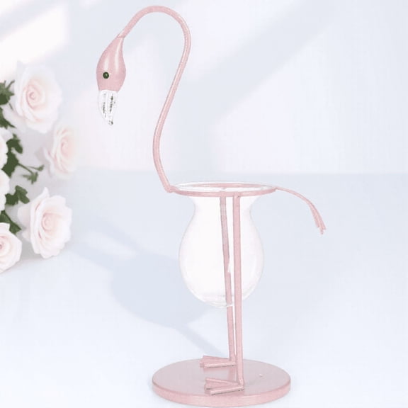 WRITWAA 1Pc Compact Flamingos Glass Vase with Iron Stand for Office Table Decor