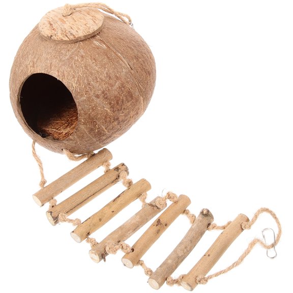 WRITWAA Light Brown Coconut Shell Parrot Nest, Hanging Bird Bed, Natural Hideaway Hut for Parakeets, Cockatiels, Pet Birds