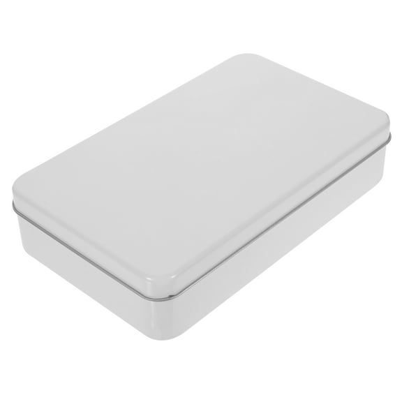 WRITWAA White Rectangular Tin Storage Box with Lid for Cookies, Candy, Sweets, and Small Household Storage