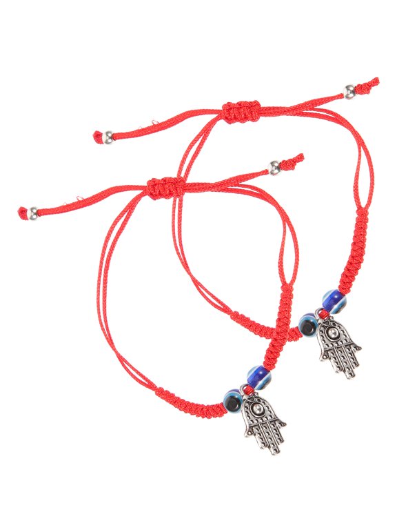 2-Pack Red String Rope Bracelets with Evil Eye Charm, Adjustable Unisex Wristbands for Men and Women