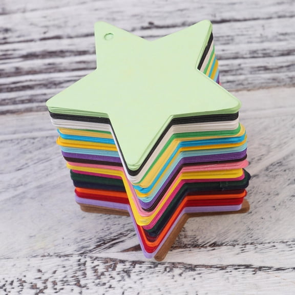 WRITWAA 200 Pieces Colored Star-Shaped Paper Labels for Christmas Crafts with Included Hemp Rope
