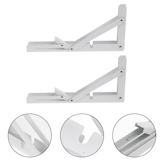 WRITWAA 2-Pack White Stainless Steel Folding Shelf Brackets, Heavy Duty L-Shaped Wall Mount Supports