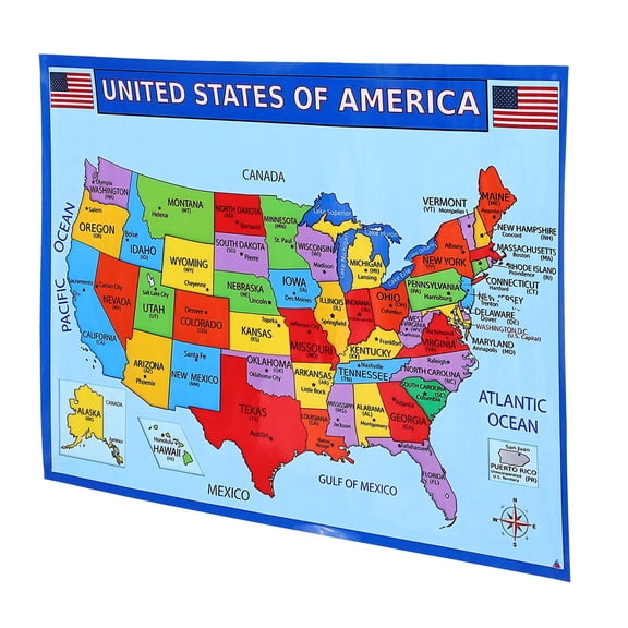WRITWAA US Maps Poster Set, 2 Pieces UV Resistant Paper Wall Art for Home, Office, Classroom Decor